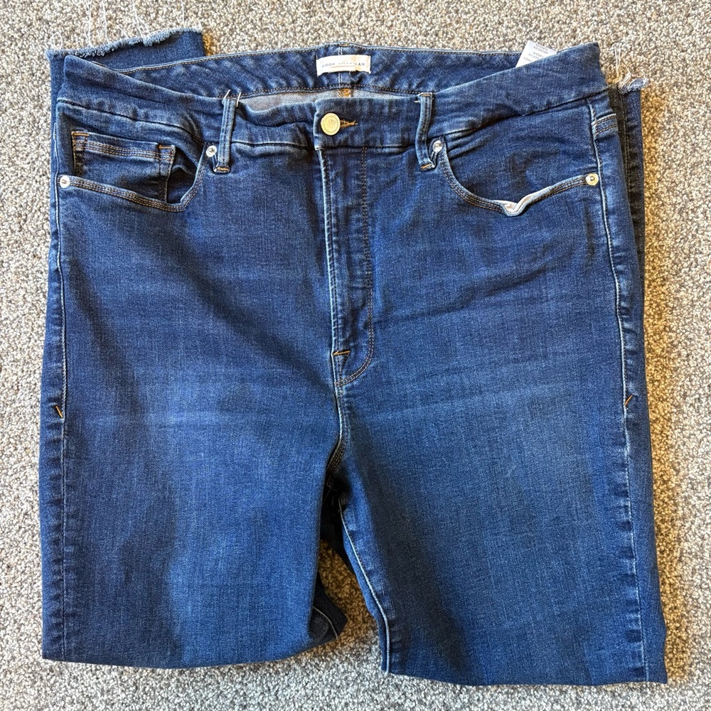 Good American High Rise Dark Wash Skinny Jeans Raw Hem size 18 - Picture 12 of 12